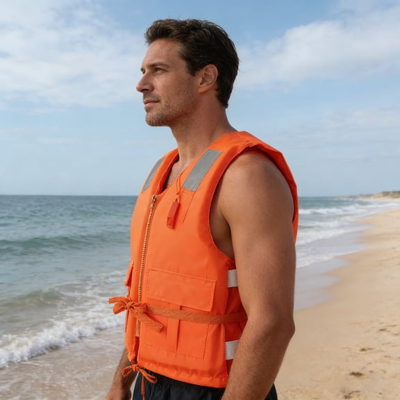 Life Jacket Adult Orange Life Vest Buoyancy Flotation Vest Adjustable Safety Life Jacket for Boating Kayaking Fishing Water Sports