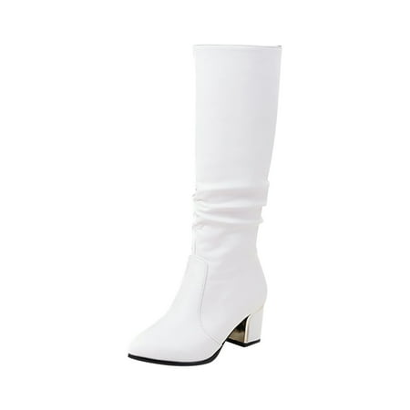 

EQWLJWE 2022 Booties for Women Shoes High Heel Casual Winter Fashion Solid Color Pointed Side Zip Knee High Boots Deals Discount Clearance