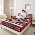 thumbnail image 4 of Homewish Vintage Aztec Print Twin Sheet Sets,Abstract Rhombus Striped Twin Fitted Sheet,Red Black White Flat Sheet For Adults,Luxury Bedroom Decor,3 Pieces, 4 of 7