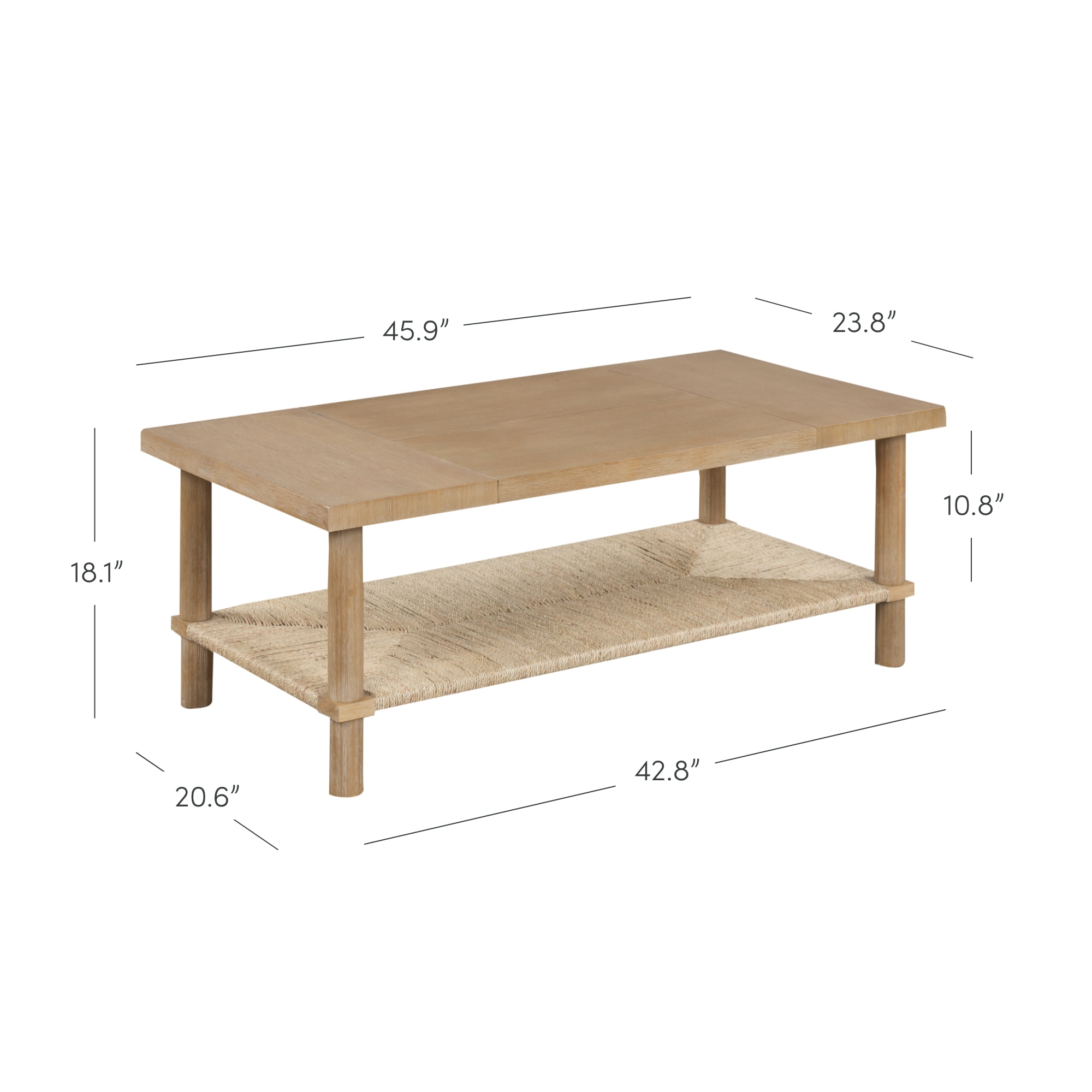 Nathan James Storage and Seagrass Accent Rectangle Coffee Table, Light Brown