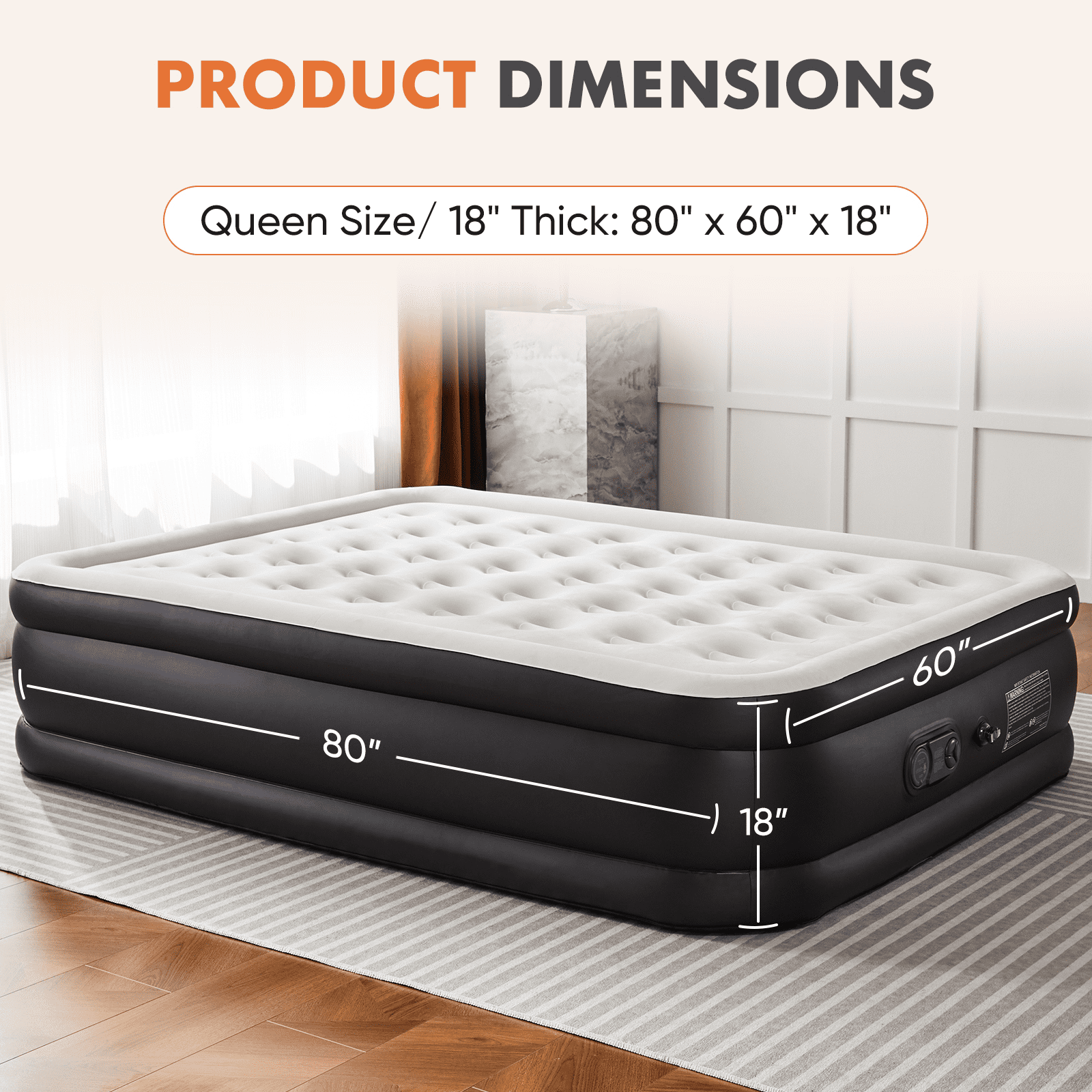 MAYEERTY Air Mattress - 18" Inflatable Blow Up Mattress Airbed with Built-in High Capacity Pump, Double Height, Adjustable, Non-Slip Bottom Design