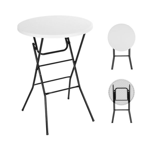 31.5" Round Portable Cocktail Table, Folding Plastic Picnic Table with Detachable Legs, Lightweight Waterproof Table for Outdoor Activities (White 1-Pack)