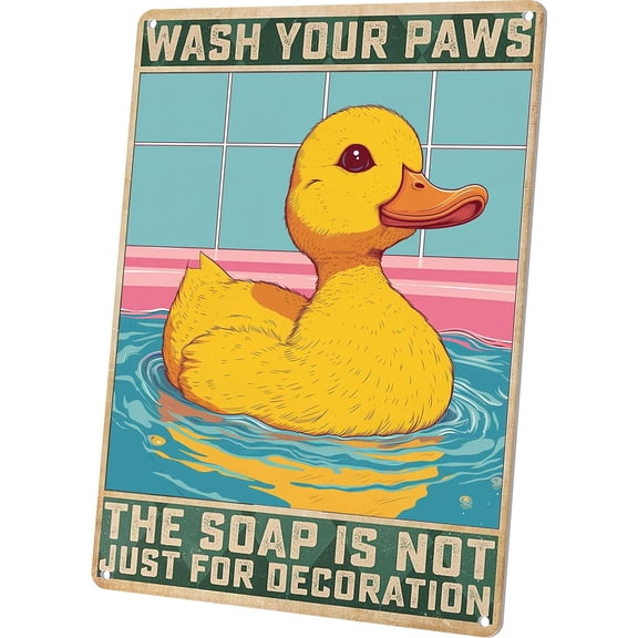 Funny Bathroom Decor Wash Your Hands Sign Hippie Restroom Wall Art Duck Poster - Wash Your Paws, The Soap Is Not Just for Decoration Sign 8X12 Inches