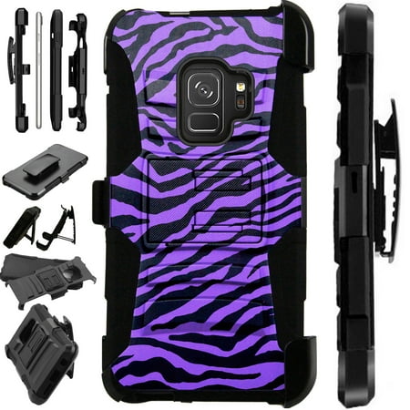 - For Samsung Galaxy S9 Plus Case Armor Hybrid Silicone Cover Stand LuxGuard Holster (Purple Zebra Skin)