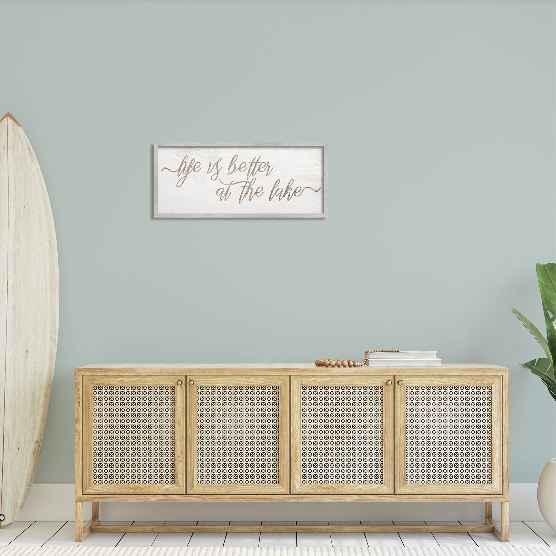 Life Better At The Lake Phrase Inspirational Graphic Art Gray Framed Art Print Wall Art