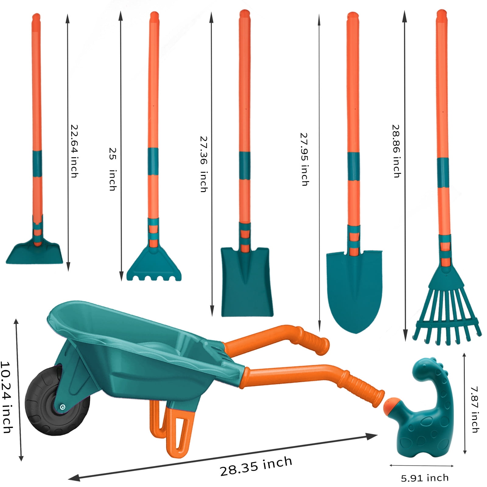 OUTGOO Kids Gardening Tools Set, 10pcs Kids Gardening Tools with Wheelbarrow, Shovel, Rake, Leaf Rake, Outdoor Toddler Toys Yard Digging Weed Pretend Toys for Boys Girls Age 3+