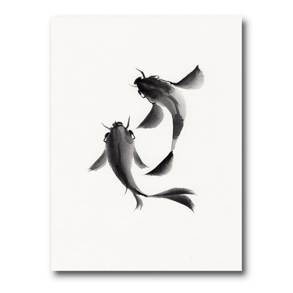 Designart ' Black and White Vintage Fish II ' Nautical & Coastal Canvas Wall Art Print
