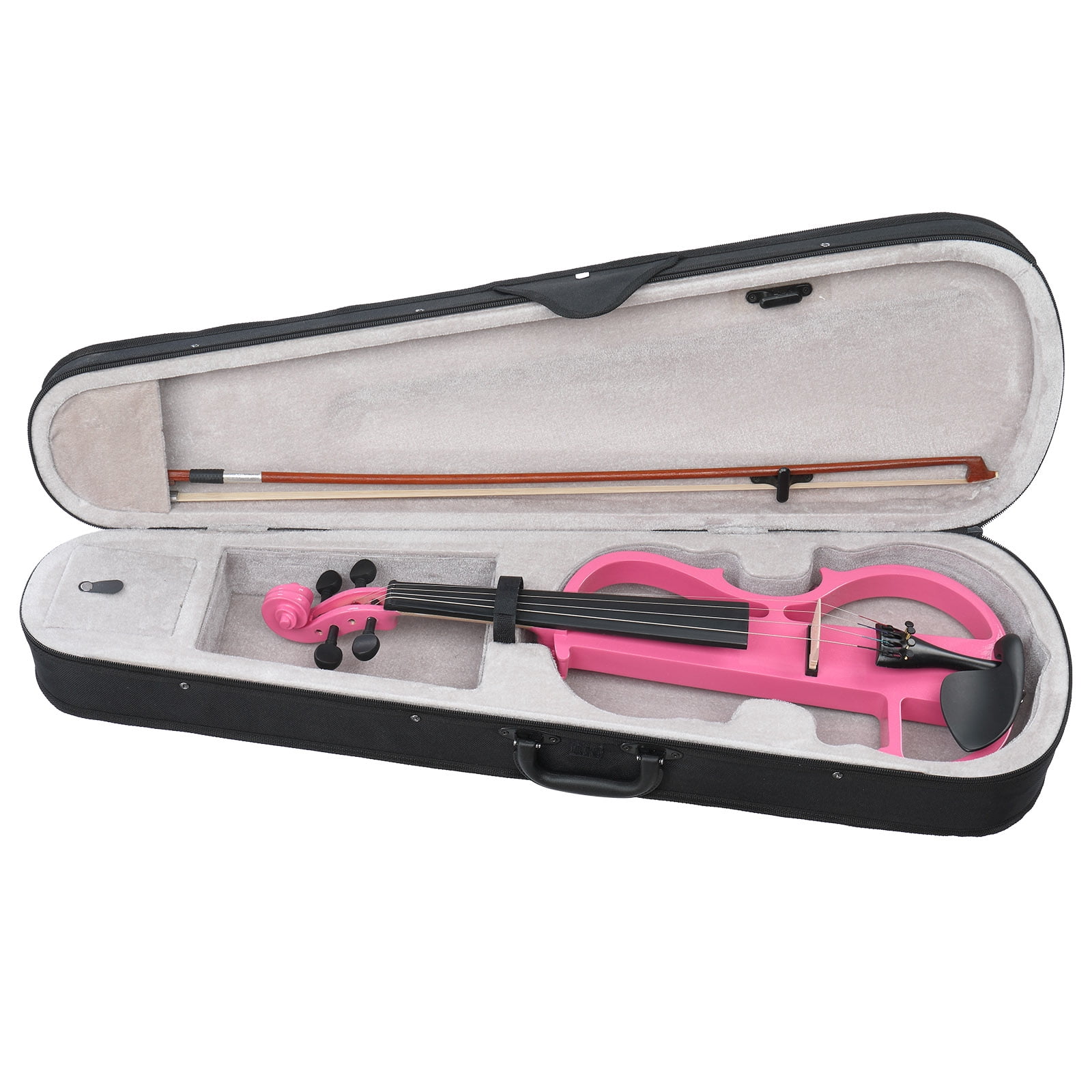 Full Size 4/4 Bunnel Edge Electric Silent Violin with Case Bow Rosin Headphone Connecting Line Pink
