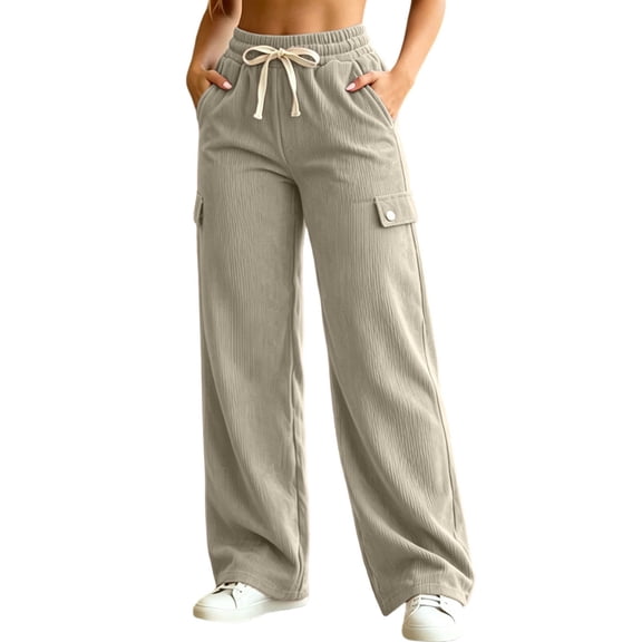 FAIWAD Women's Plus Size Corduroy Pants High Waisted Straight Leg Athletic Cargo Pant with Pockets
