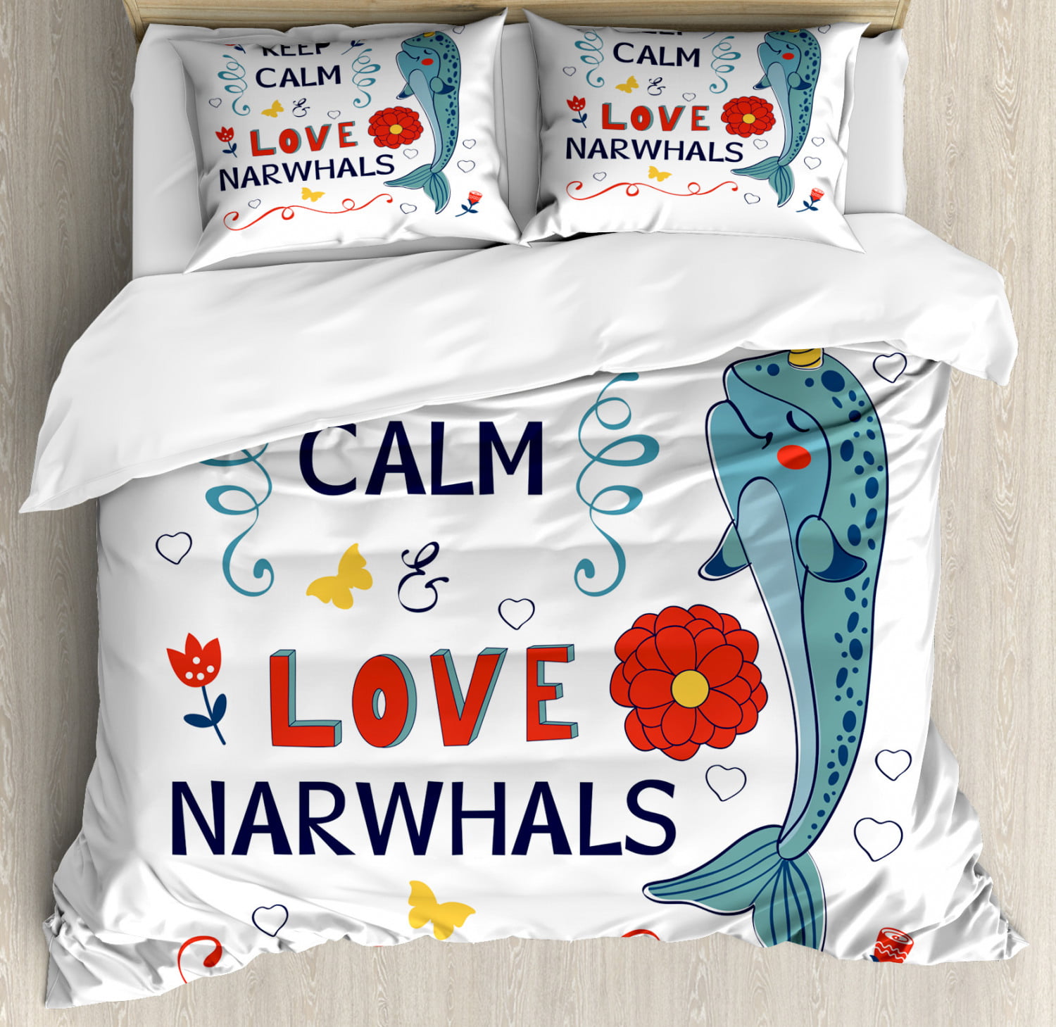 Ambesonne Narwhal Duvet Cover Set Pop Culture Phrase With