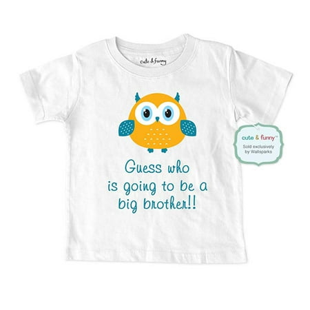 Guess who is going to be a Big Brother - wallsparks cute & funny Brand - Soft Infant & Toddler Shirt for Boys - Surprise Baby birth Pregnancy announcement