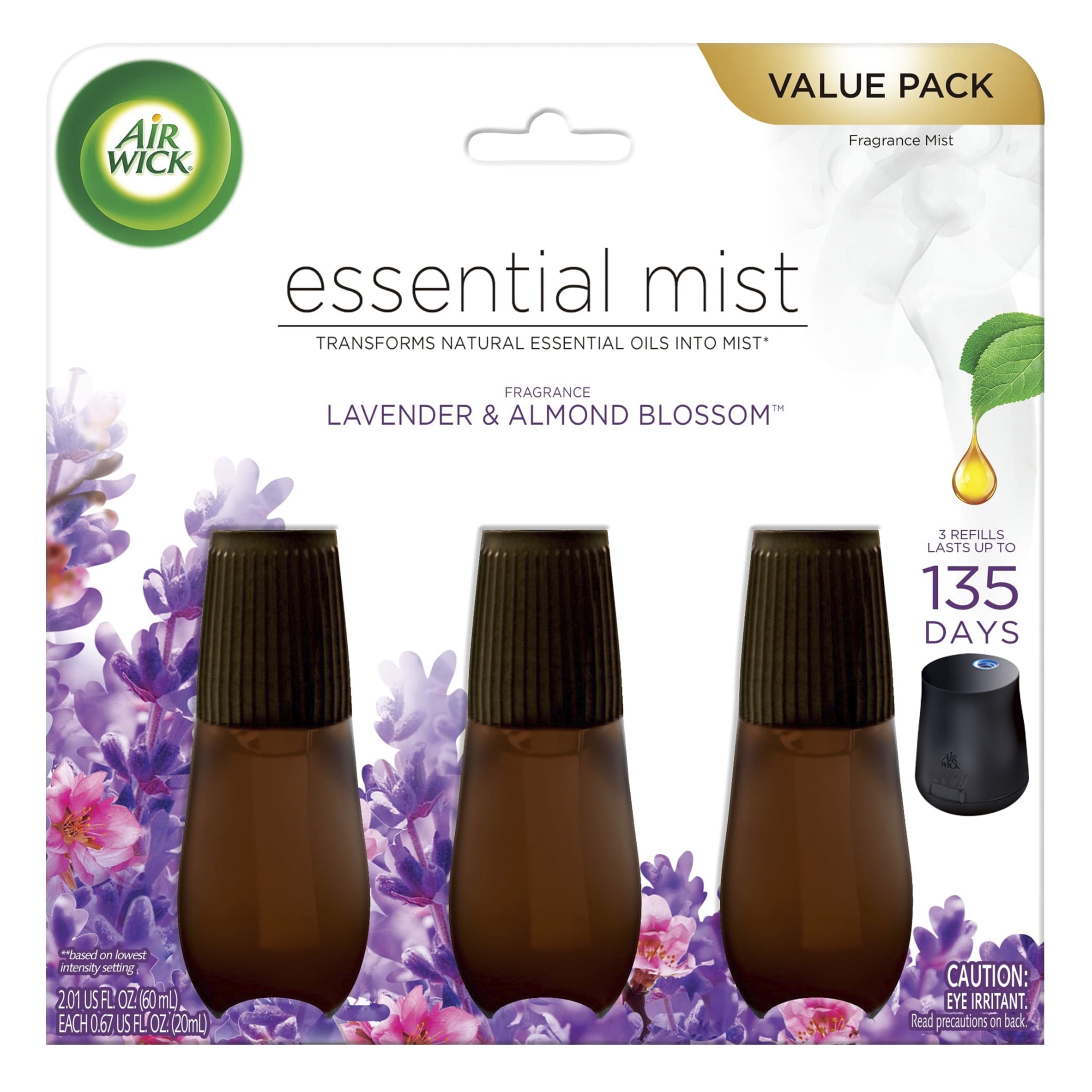 Air Wick Essential Mist Refill, 3 ct, Lavender and Almond Blossom, Essential Oils Diffuser, Air Freshener