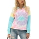 thumbnail image 1 of L Sudaderas con capucha de manga larga con cordón para mujer, suéter holgado con estampado Tie-dye y bloques de color, sudadera deportiva informal ligera con cuello en V, ropa de, 1 of 5