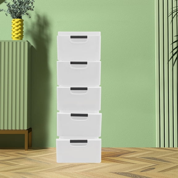 1 PCS 40*30*84cm/15.75*11.81*33.07in Plastic Drawers Dresser Storage Cabinet, White 5 Drawer Stackable Vertical Clothes Storage Tower, Bedroom Tall Small Chest Closet