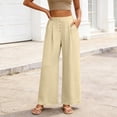 thumbnail image 4 of GERsome Women's Palazzo Pants Elastic Waist Wide Leg Summer Beach Travel Flowy Casual Lounge Trousers with Pockets, Beige,Size S, 4 of 7