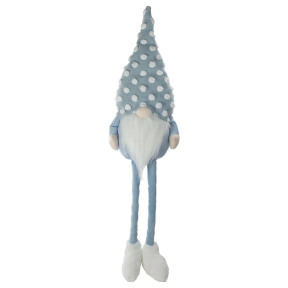 34" Blue and White Sitting Spring Gnome Figure with a Polka Dot Hat and Legs