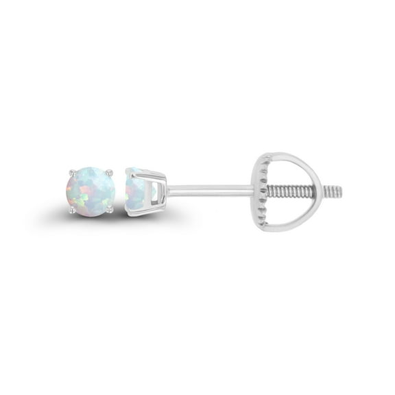 Decadence 925 Sterling Silver 3mm Round Created Opal October Birthstone Screwback Stud Earrings