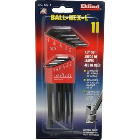 11 Piece Eklind 13211 L-Key Ball End Hex Key Set, Hex Range 0.05" to 1/4"