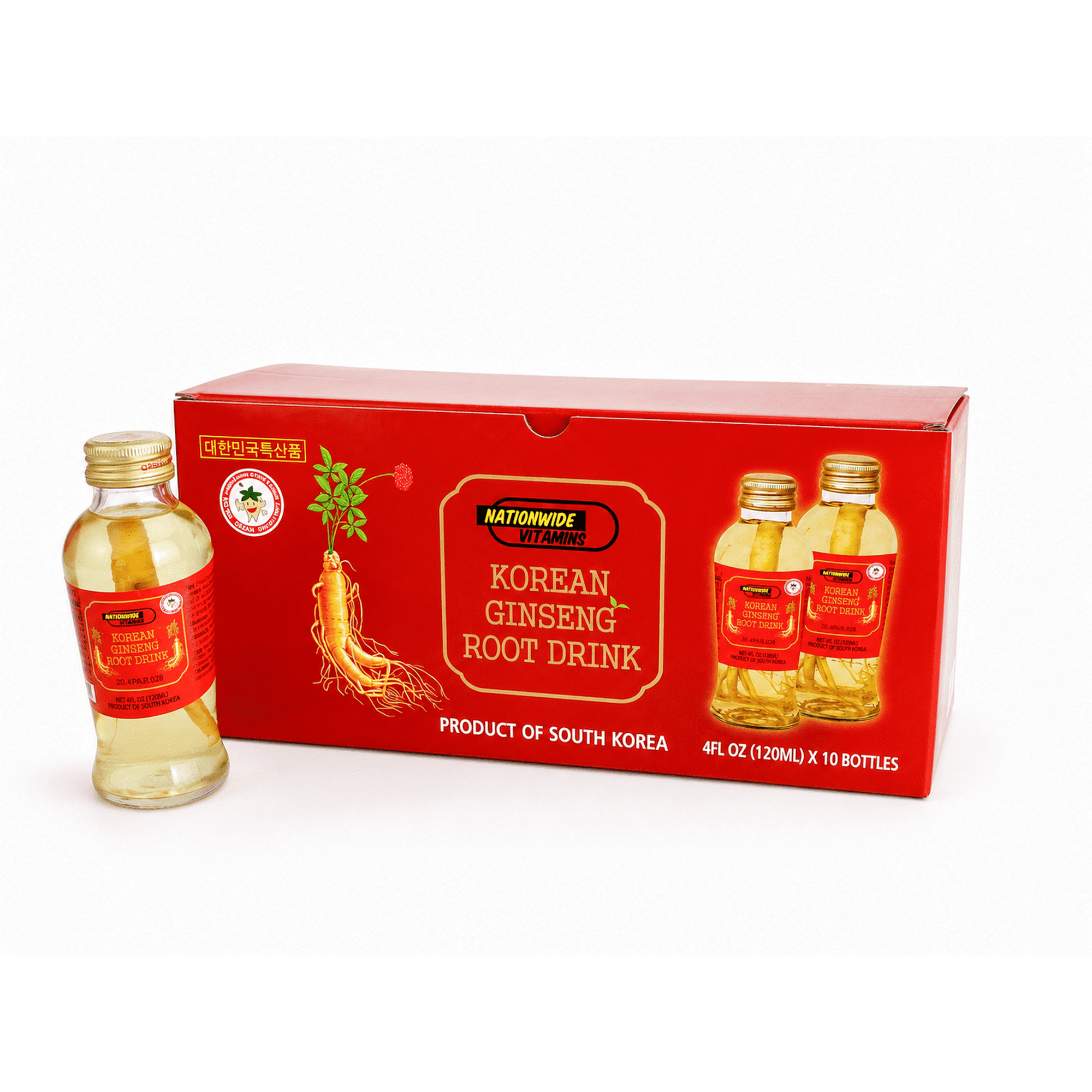 Korean Ginseng Root Drink 4fl oz 120 ml Each Extra Strength - 10 Bottles