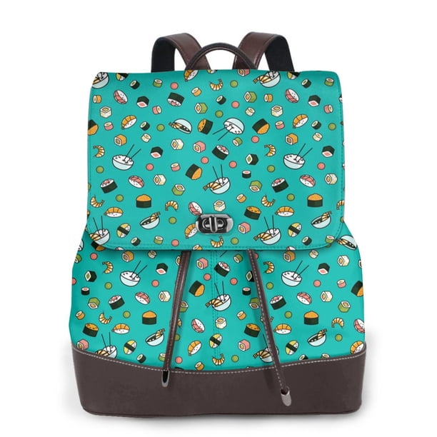 Disketp Sushi (3) Mochila de Cuero para Mujer, Bolso de Espalda Antirrobo con Estilo para Viaje, Trabajo y Uso Diario