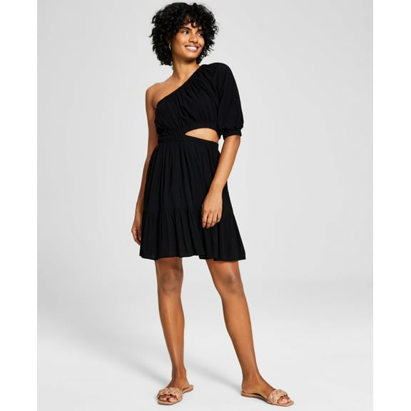 Women's One-Shoulder Cutout Fit & Flare Dress Black L