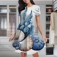 thumbnail image 2 of Blue Seashell Floral Print Women's Classic Swing Skater Dress Casual Work Party Cocktail Dresses, 2 of 6