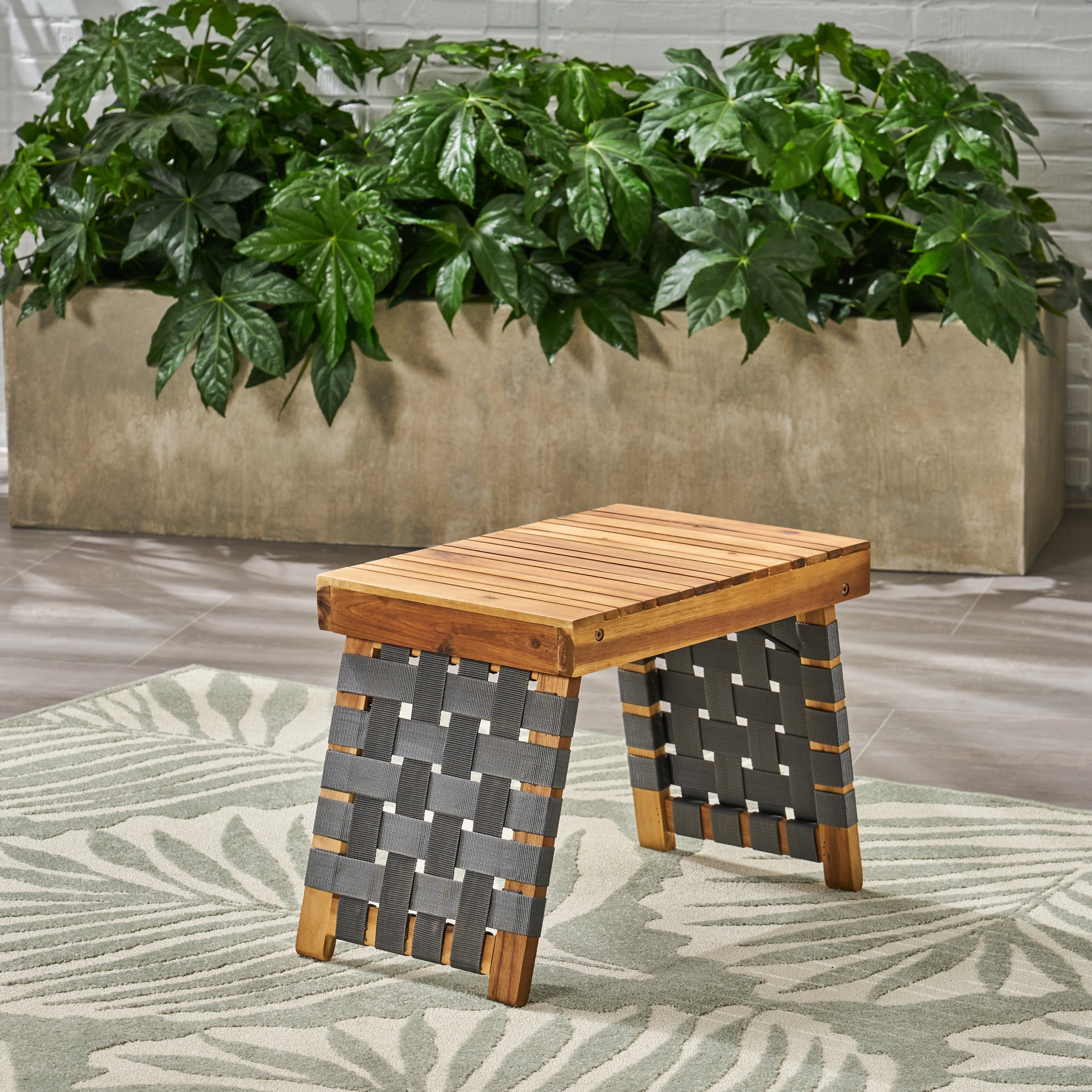 Euroco Foldable Outdoor Acacia Wood Side Table with Woven Nylon Accents, No Assembly Required