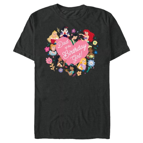 Disney Princess Family Heart Dad of the Birthday Girl - Short Sleeve Blended T-Shirt for Adults - Customized-Graphite Snow Heather