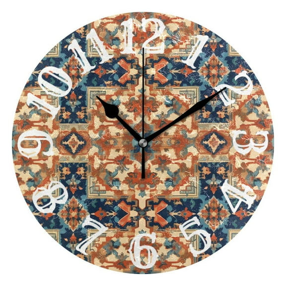 Pattern Boho and Vintage 10 inch Wall Clocks Non Ticking Easy to Read Battery Decorative for Home Bathroom Kitchen Bedroom Living Room