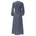 thumbnail image 4 of Sonducket Vestido de mujer con cuello en V y manga 3/4 Vestido largo con estampado de manga larga Ropa de cintura alta Vestidos Azul oscuro M, 4 of 6