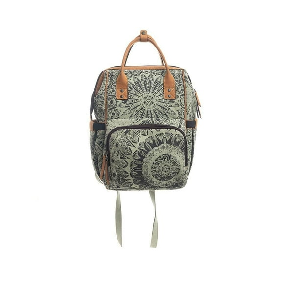 Myra Diaper Bag Women's Western Upcycled Canvas Leather Backpack Handbag Green
