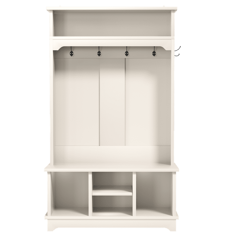 3-in-1 Hall Tree with Shoe Storage Bench, 5 Hooks,Heavy-Duty Standing Organizer for Mudroom, Bedroom, Living Room,White