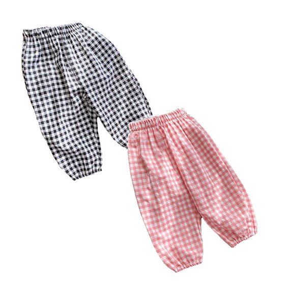 SGMVNU 2 Pack Toddler Baby Boy Girl Gingham Plaid Pants Casual Lightweight Elastic Waist Long Bloomers Trousers, Size 3-4 Years, Pink, Black