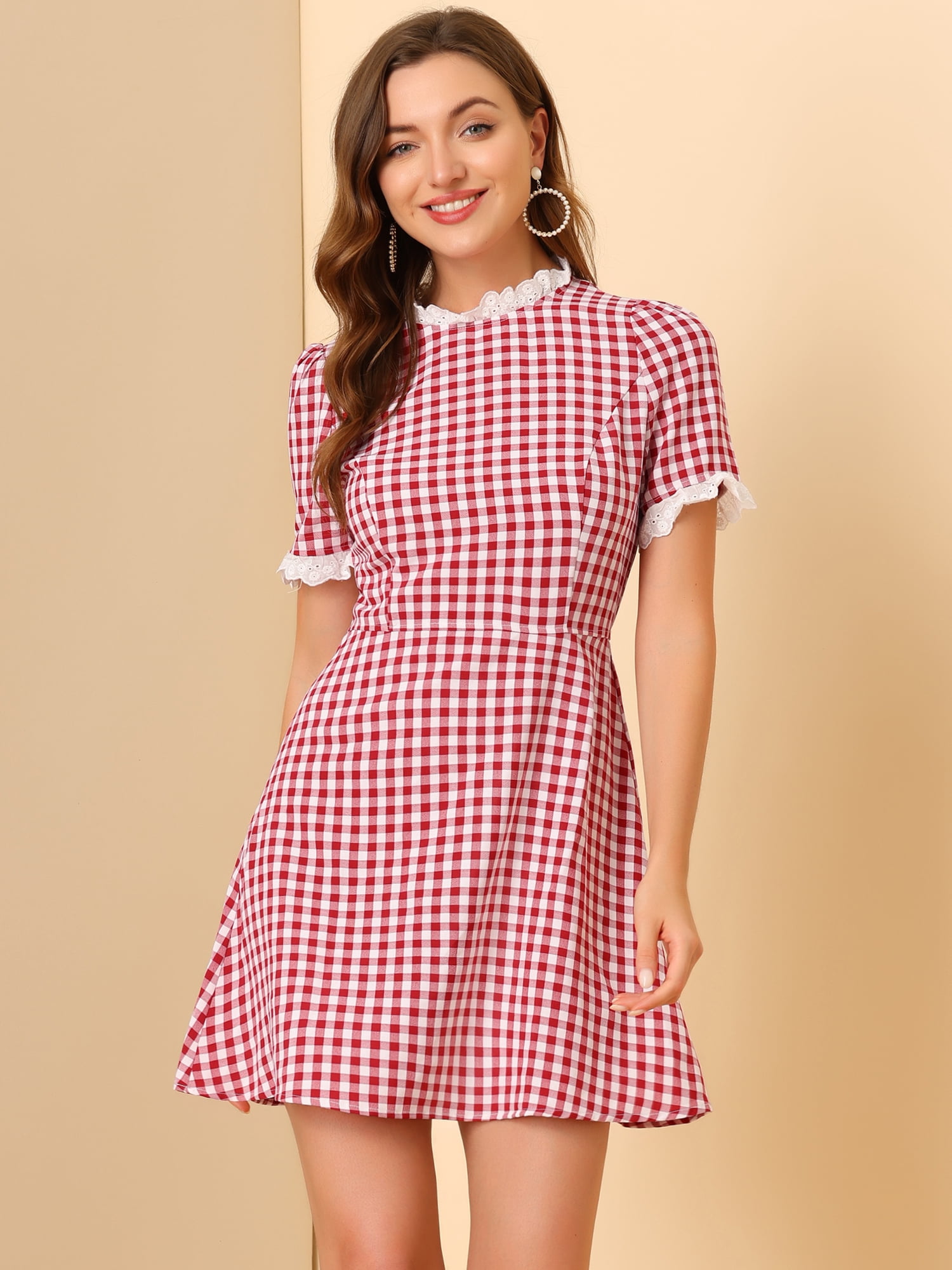 DARING DIVA Ruffle Neck Contrast Panel Color Vintage Dresses M Red