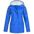 thumbnail image 1 of Fall Winter Jackets Coats Cardigan for Women, Solid Color Fashion Casual Zipper Button Double Pocket Drawstring Hooded Coat Blue, 1 of 4
