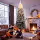 thumbnail image 1 of Historyli Árbol de Navidad de 7,5 pies con luces artificiales de nieve flocadas, base plegable, color blanco y negro, para fiestas en casa y oficina, 1 of 8