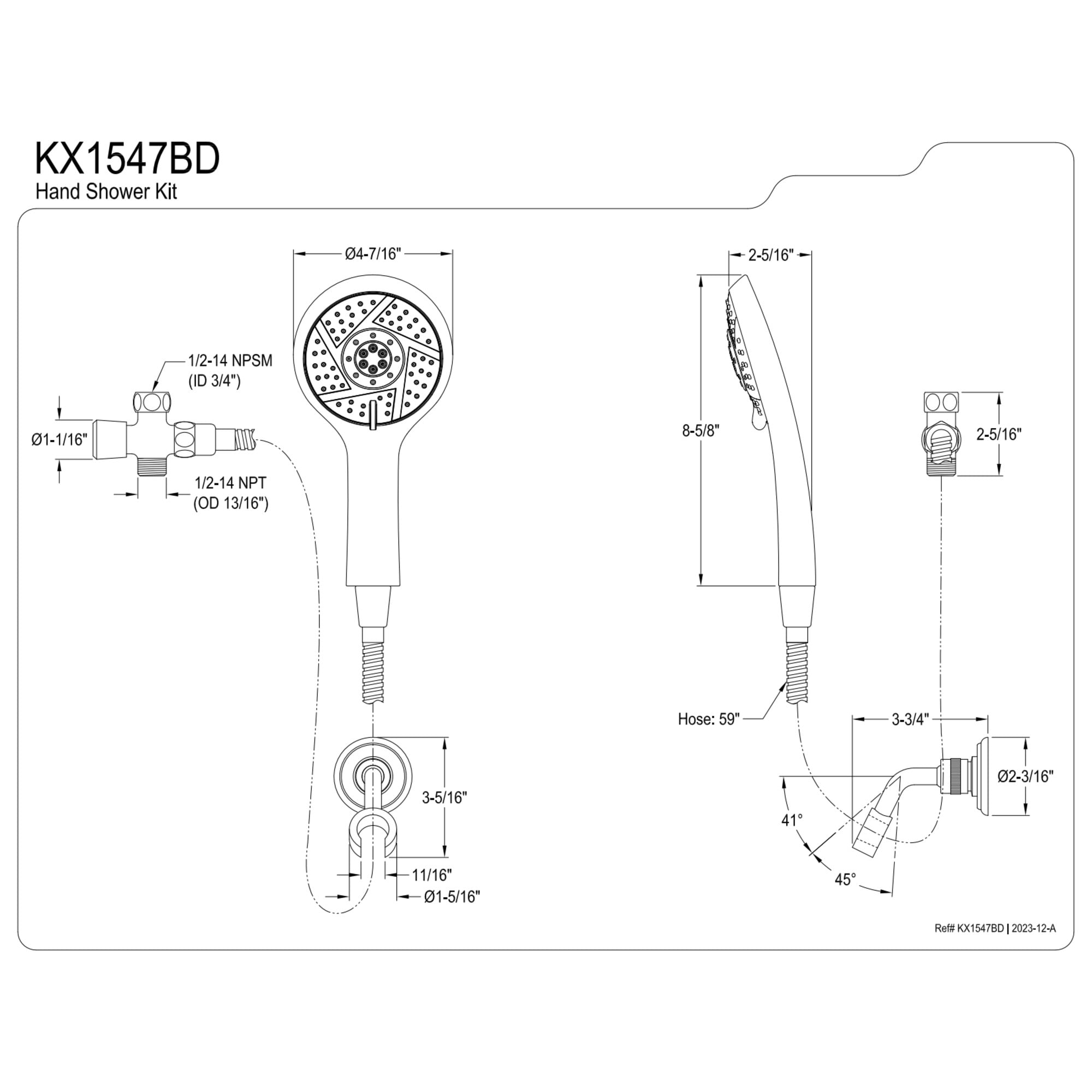 Kingston Brass KX1547BD Vilbosch Multi-Function Hand Shower Kit, Brushed Brass