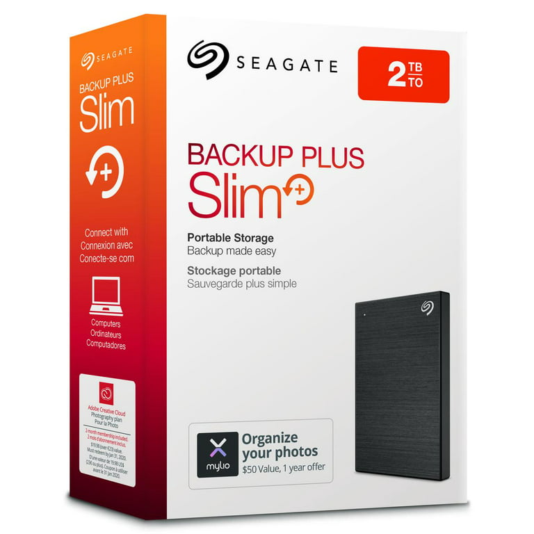 Seagate 2TB Backup Plus Slim Portable External Hard Drive USB 3.0, Black,  STHN2000400