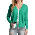 thumbnail image 5 of felwors Women's V Neck Long Sleeve Scalloped Knit Cardigan Lightweight Soft Sweater Green, XXL, 5 of 8