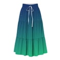 thumbnail image 2 of Dianli Skirt Skorts Women's Printed A Line Long Skirt Elastic Waist Drawstring Gradient Pocketed Design Large Swing Breathable Cotton Linen Pull On Vacation Beach Skirt, 2 of 8