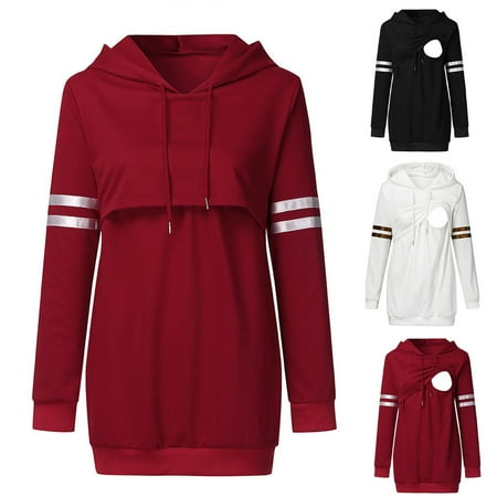 

Tejiojio Maternity/Labor/Nursing Clothing Clearance Lady Maternity Stripe Print Patchwork Nursing Breastfeeding Hoodie Sweatershirt