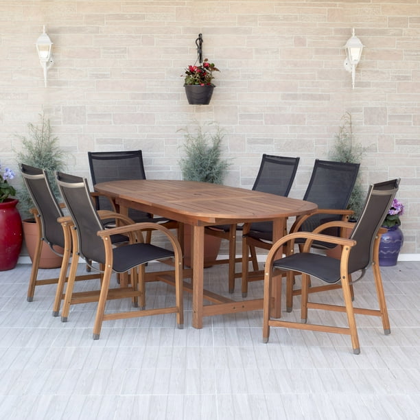 Amazonia Bahamas 7-Piece Extendable Oval Patio Dining Set | Eucalyptus Wood | Ideal for Outdoors 