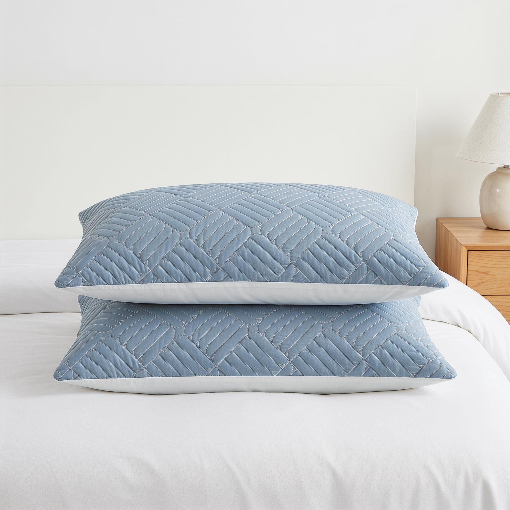 Unique Bargains 2Pcs Standard Size Breathable Cotton Pillow Protectors Queen Blue