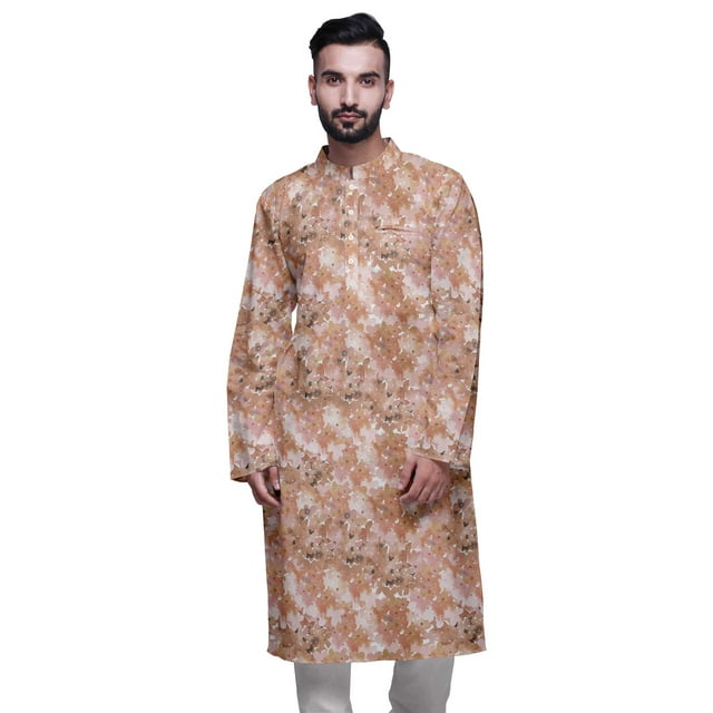 Atasi Kurta Imprimé pour Hommes Col Mandarin Popeline de Coton Kurta Chemise Décontractée