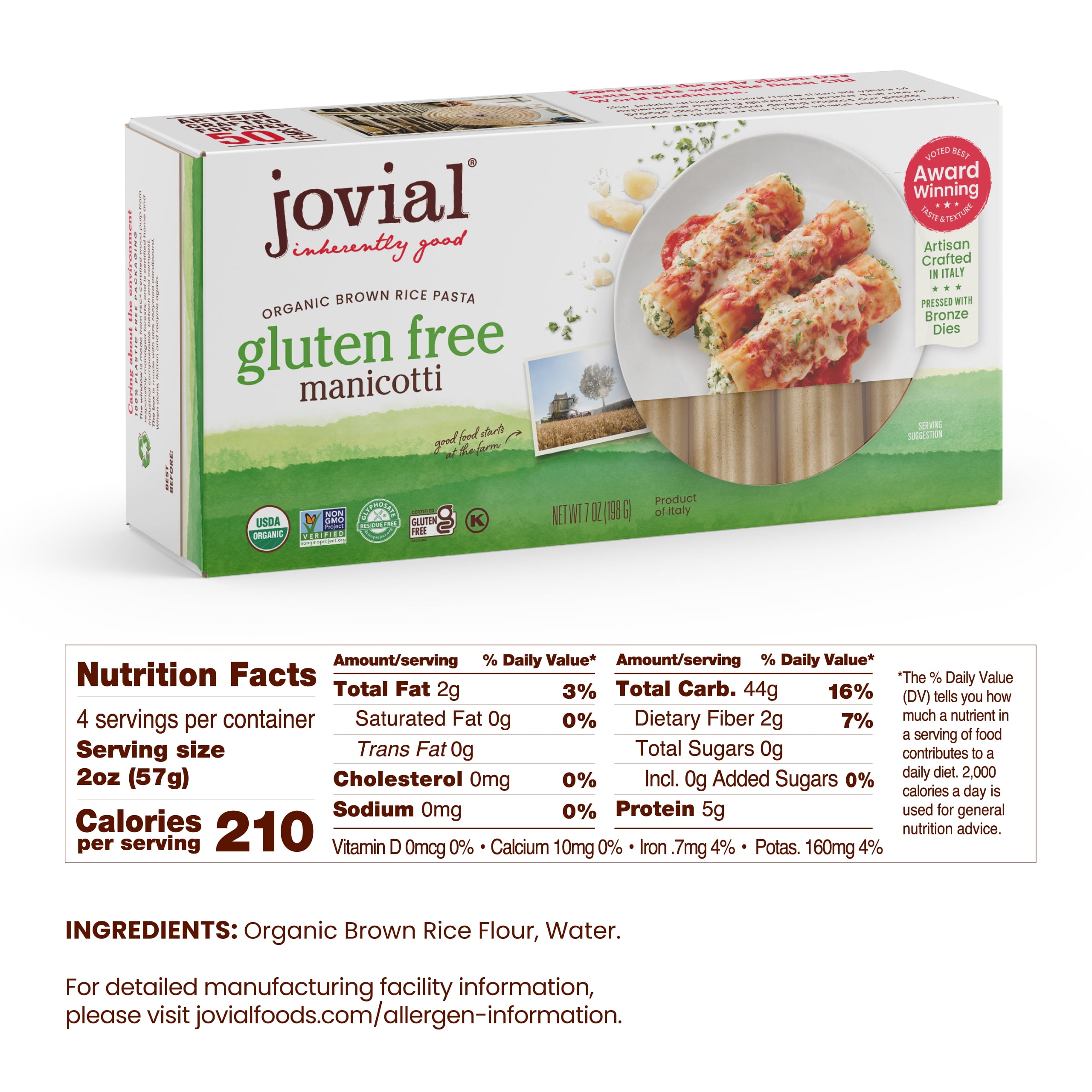 Jovial Brown Rice Manicotti, 7 Oz
