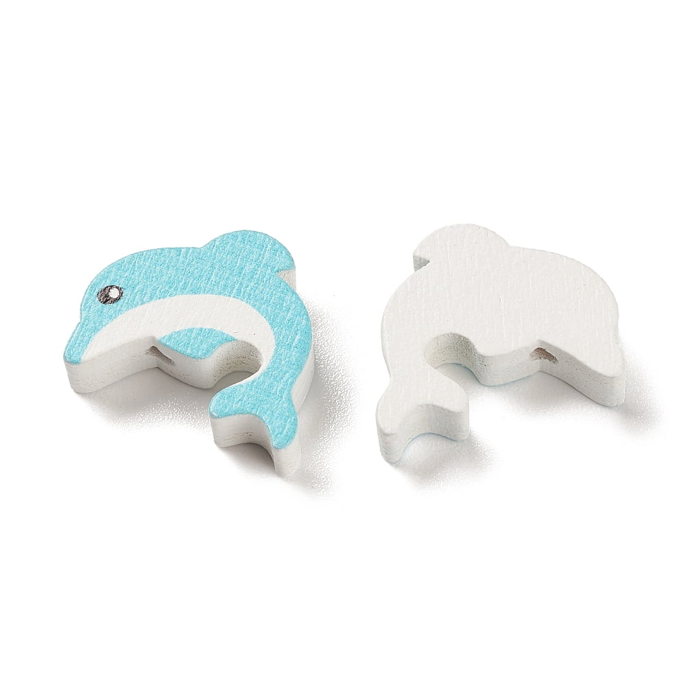 Spray Painted Natural Maple Wood Beads Dolphin Light Blue 17x19.5x6mm Hole: 2mm