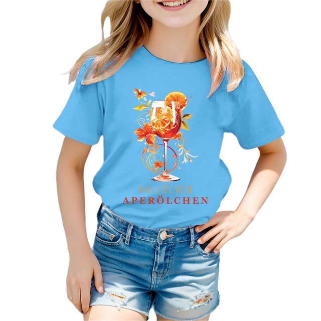 PMVFHDE T-Shirts à Manches Courtes pour Filles T-Shirts Amples pour Filles T-Shirts Amples Imprimés Col Rond Manches Courtes T-Shirt Bleu Ciel, 3-4 Ans