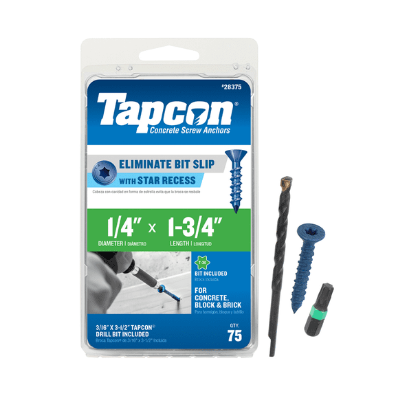 Tapcon 28375 1/4x1-3/4 Blue Star Drive Bugle Head Concrete Anchors 75/Box