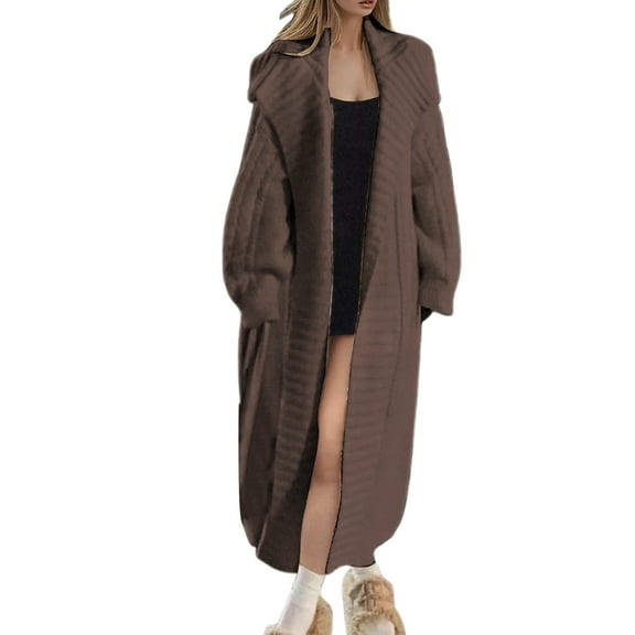 Womens Long Cardigans Cable Knitted Open Front Oversized Hooded Outerwear Sweater Coat