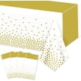 thumbnail image 1 of 4 Pack White and Gold Tablecloths - 86.6"x51.2" Rectangular Gold Table Cover for Weddings Birthdays First Communion Baby Showers Graduation, 1 of 7